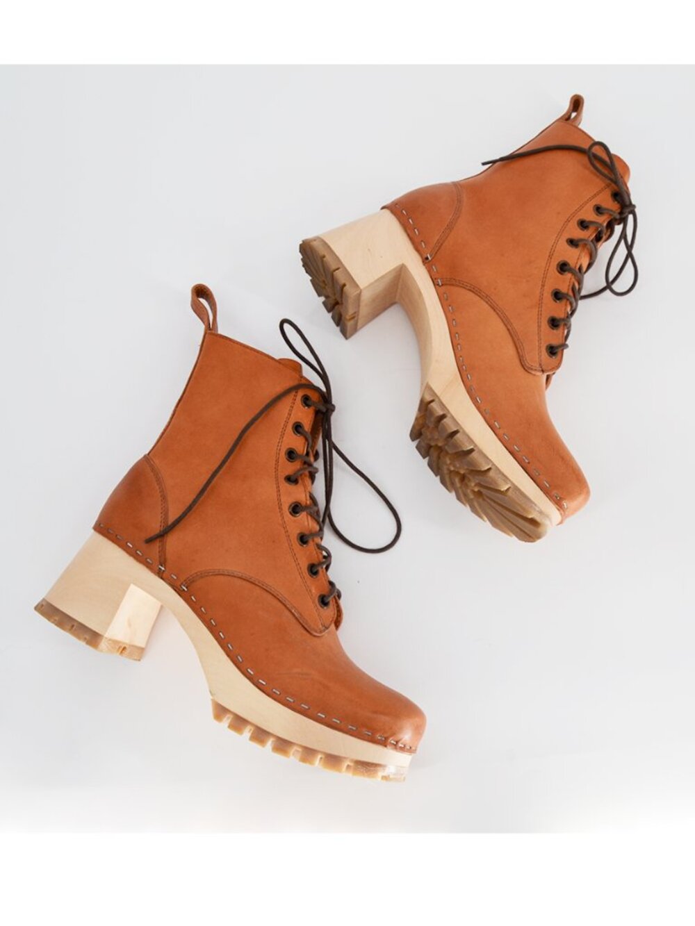 Swedish Hasbeens Hippie Lace Up Boots Cognac Tan Leather 39